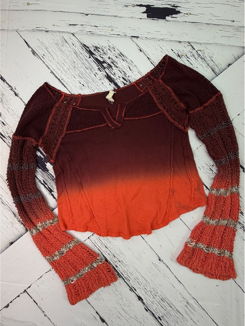 Free People Boho Close To Me Ombré Pullover Berry Red Colorway Women Medium